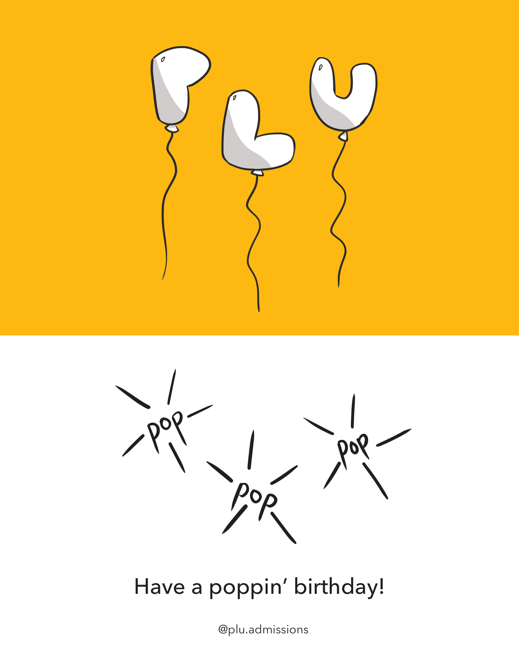 Birthday card featuring balloons popping