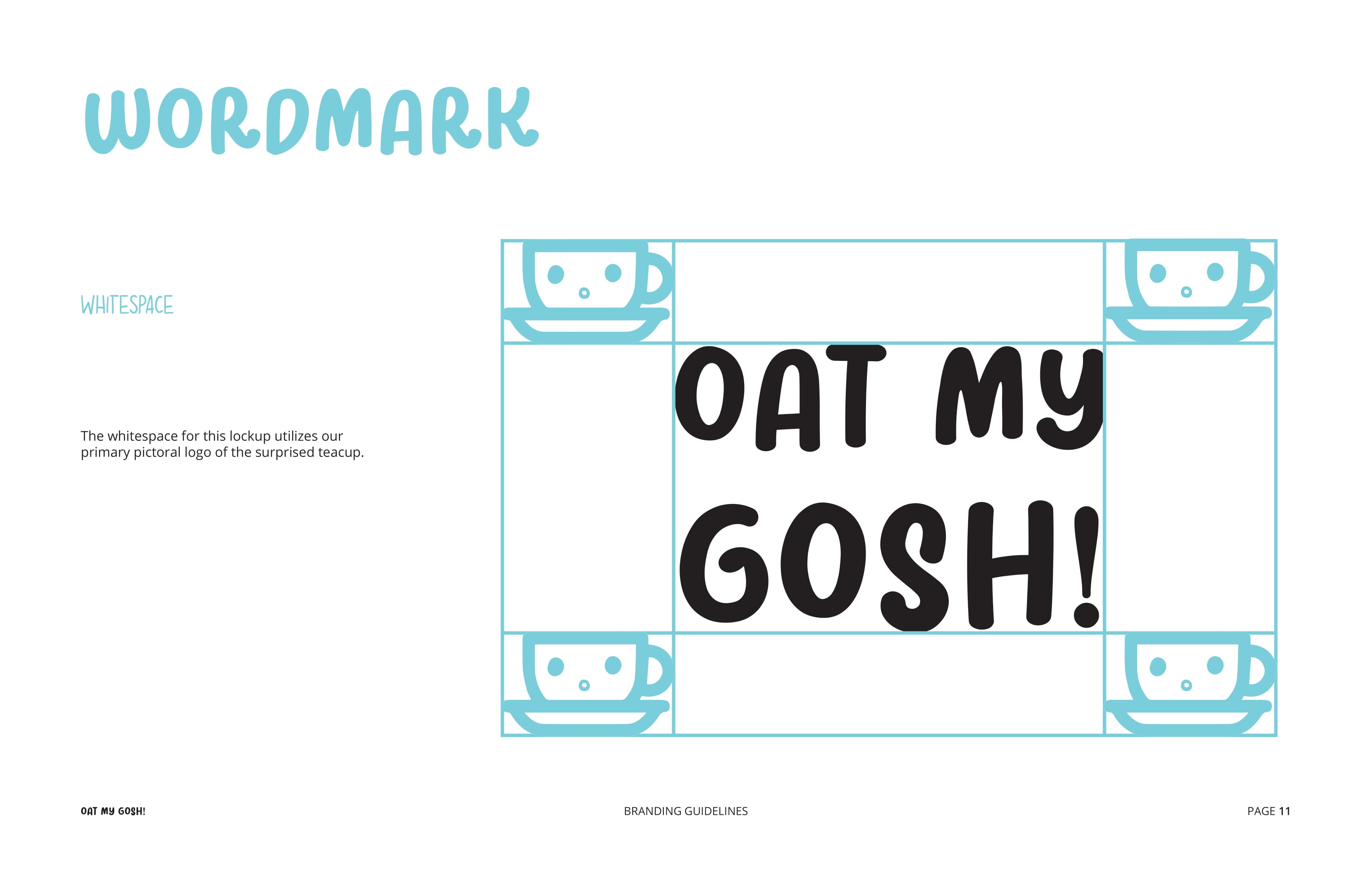 OMG Brand Book Spread - Wordmark and spacing